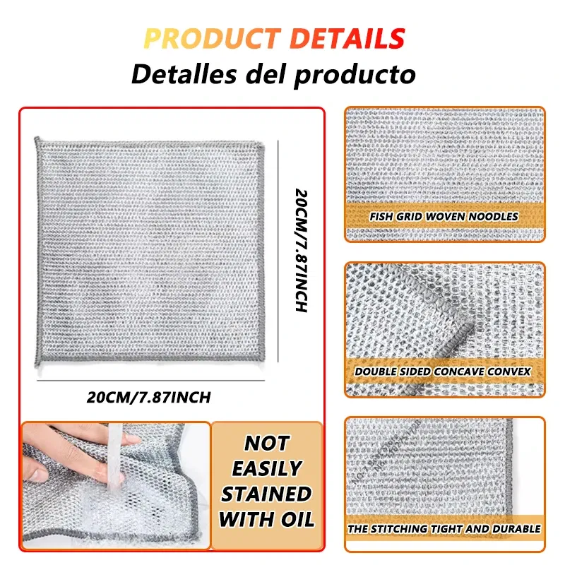 Color: Blue, Specification: 5pcs - Magic Cleaning Cloth Multipurpose Wire Miracle Cleaning Cloth Innovative Dishwashing Net Hand Towel for Kitchen Dishwashing Grid