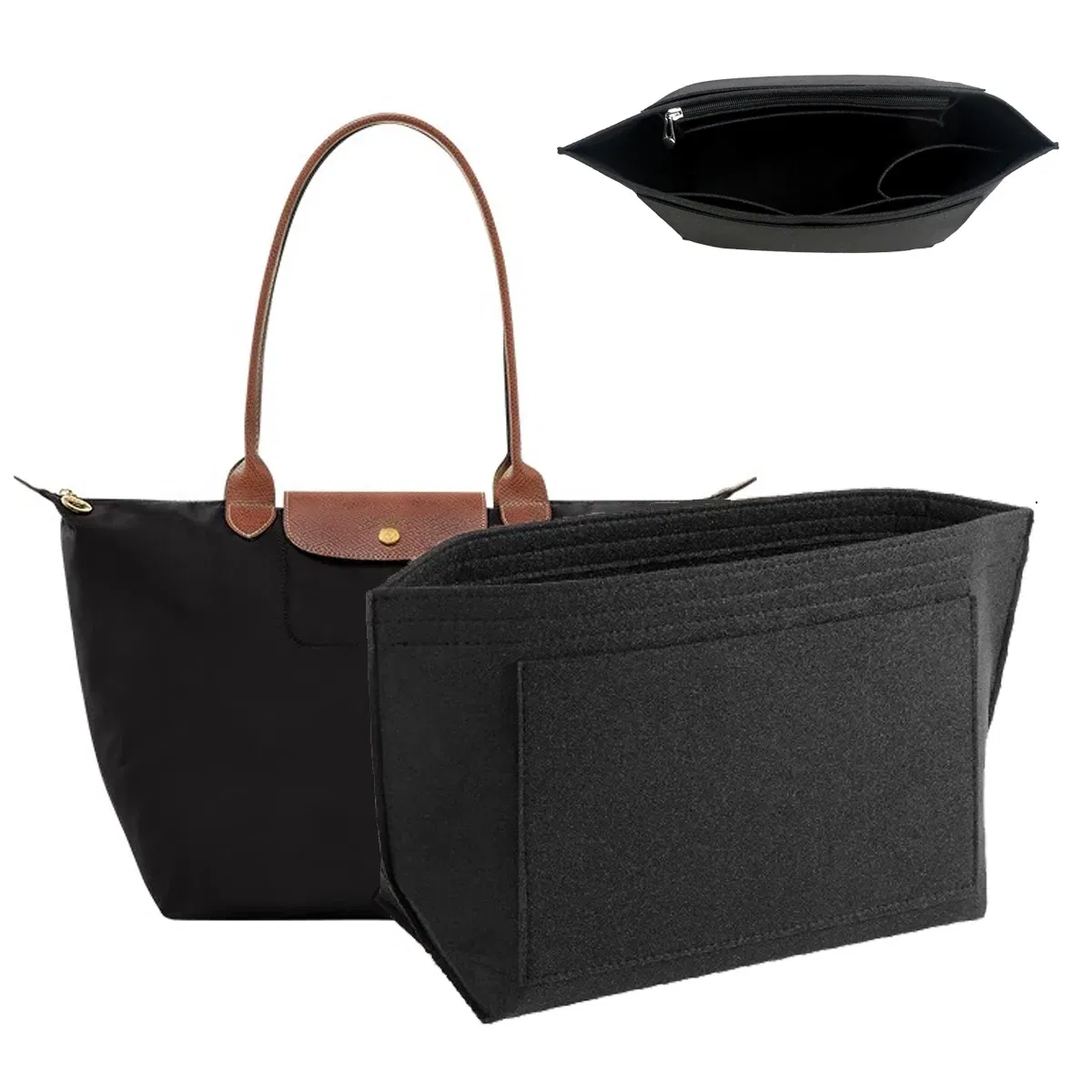 Color: Chocolate - Felt Purse Organizer Insert for Longchamp Le Pliage S/ML Handbag Insert