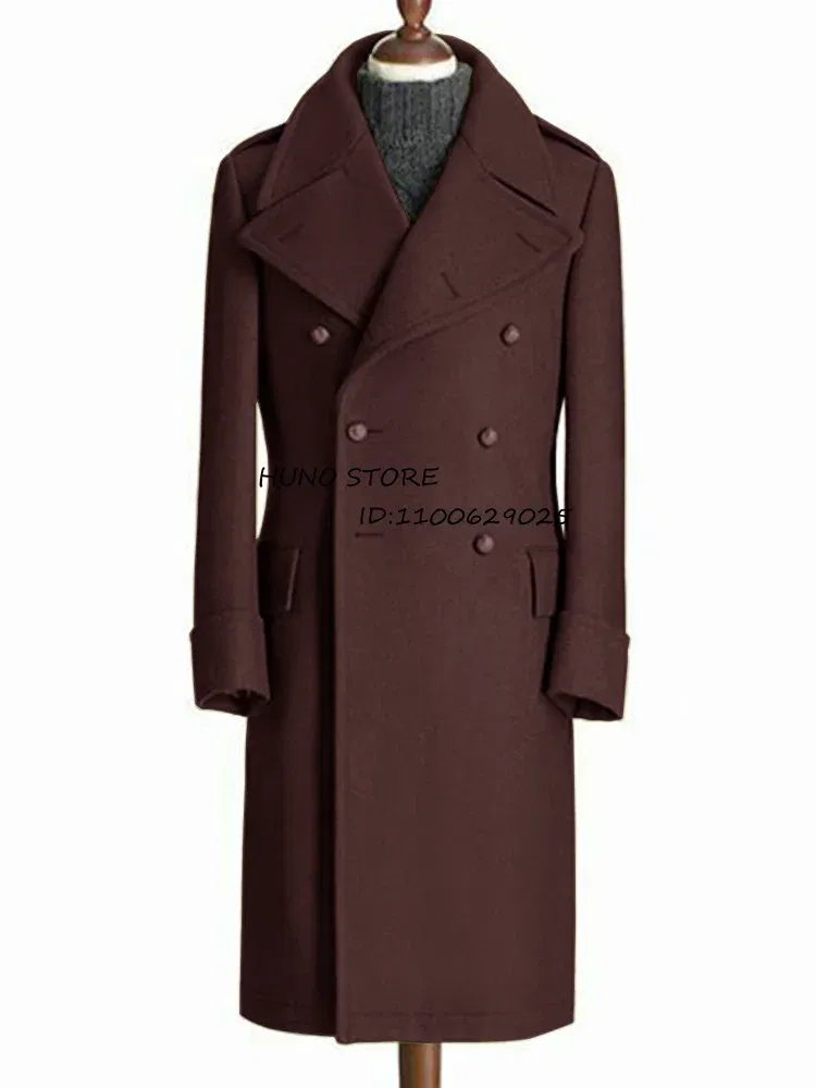 Color: army green, Size: 5XL - Windbreak Men's Jacket Wool Long Coat Lapel Double Breasted Men's Trench Coats Windbreakers Jackets Man Winter 2023 Martens Male