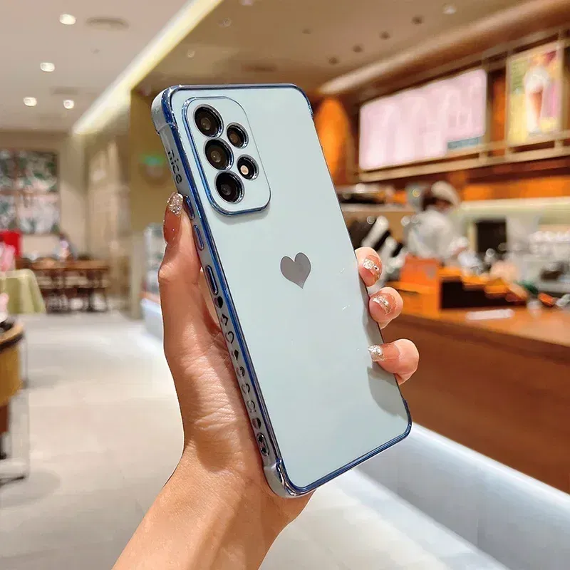Color: Brown, Compatible-Phone Models: For iPhone 15 Pro, Ships From: CHINA - Electroplating Side Love Heart Phone Case For Samsung Galaxy S25 Ultra S24 S23 S22 A16 A55 Protect Lens Shockproof Back Cover