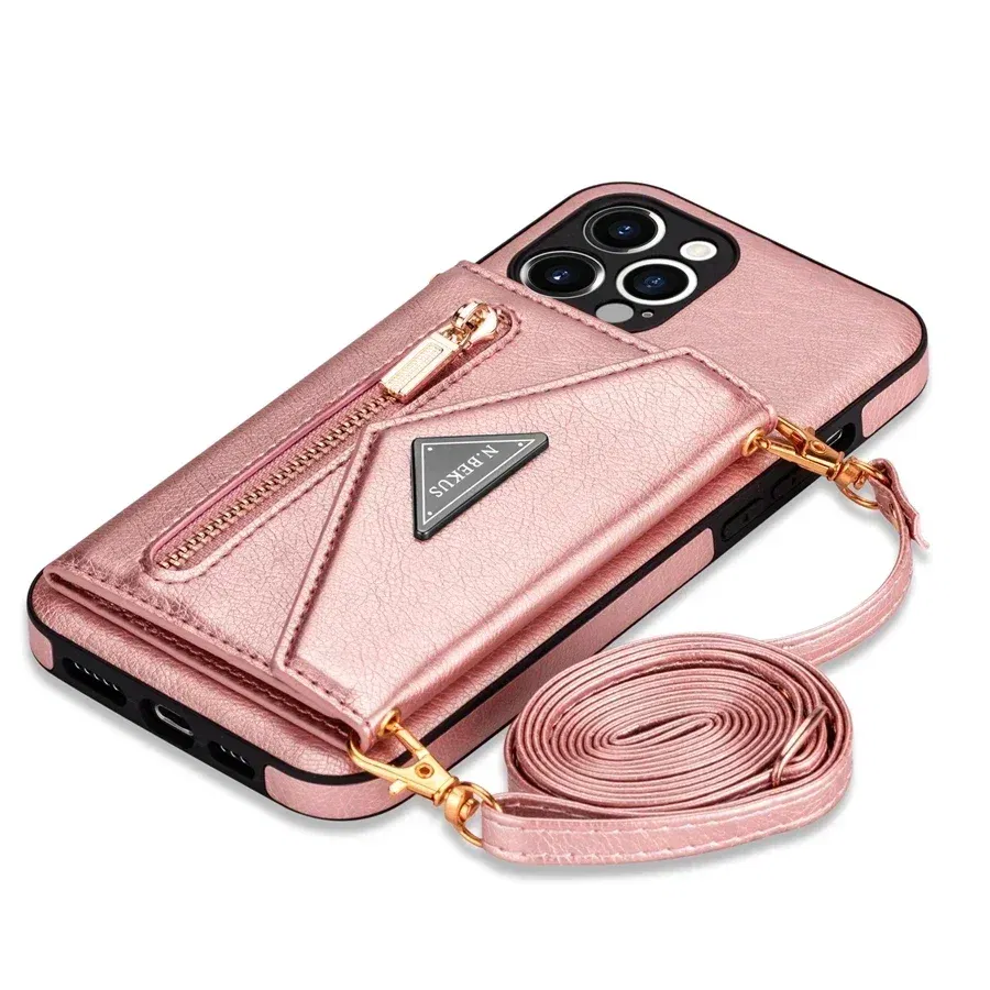 Color: Blue, Material: PC + TPU - Wallet Side Card Zipper Flip Crossbody Leather Case For iPhone 15 14 Pro Max 13 Mini 12 11 SE 2022 2020 X XS XR 8 7 6 6s Plus
