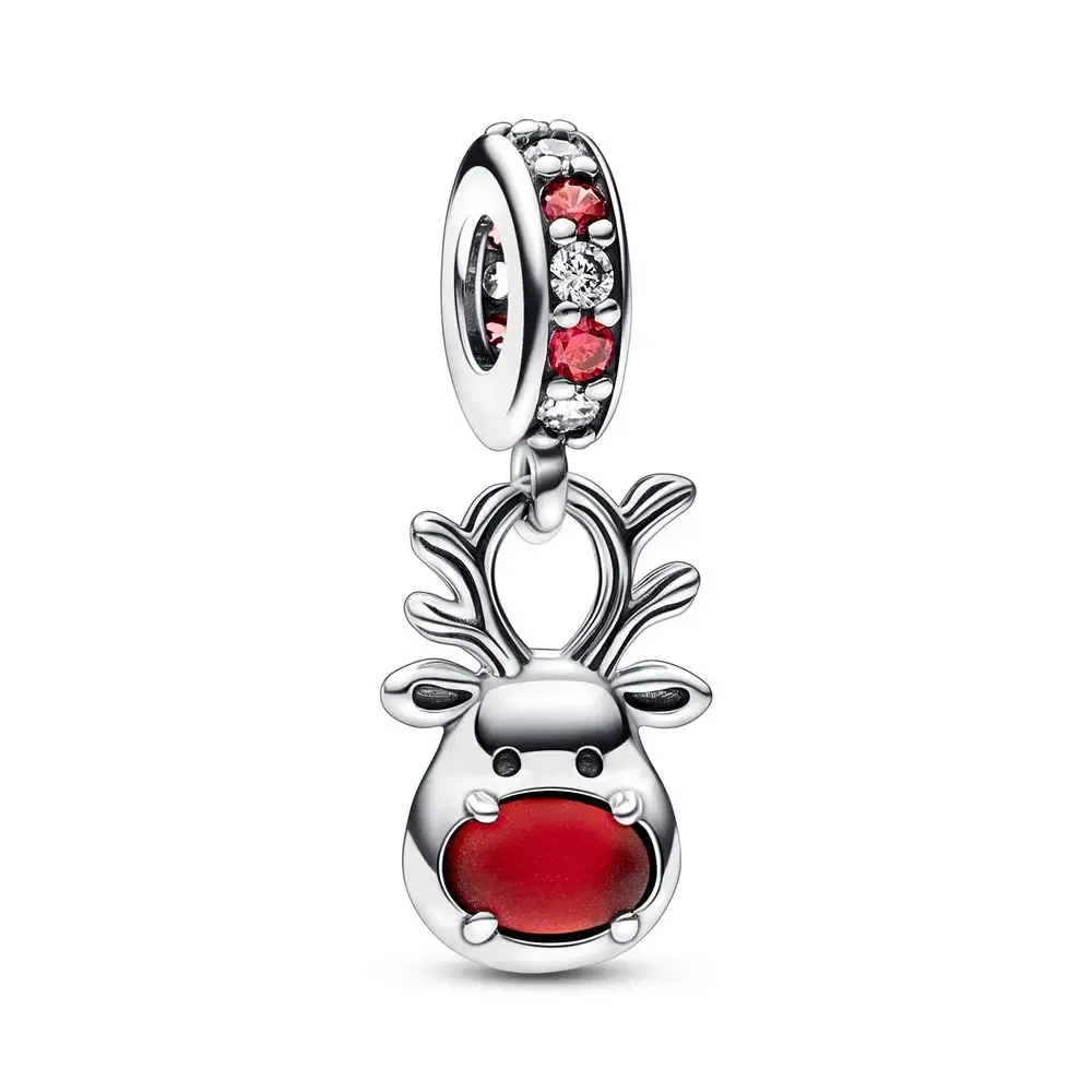 Gem Color: Pink - Pure Silver 925 Christmas Charm Fit DIY Pandora Bracelet Christmas Gift