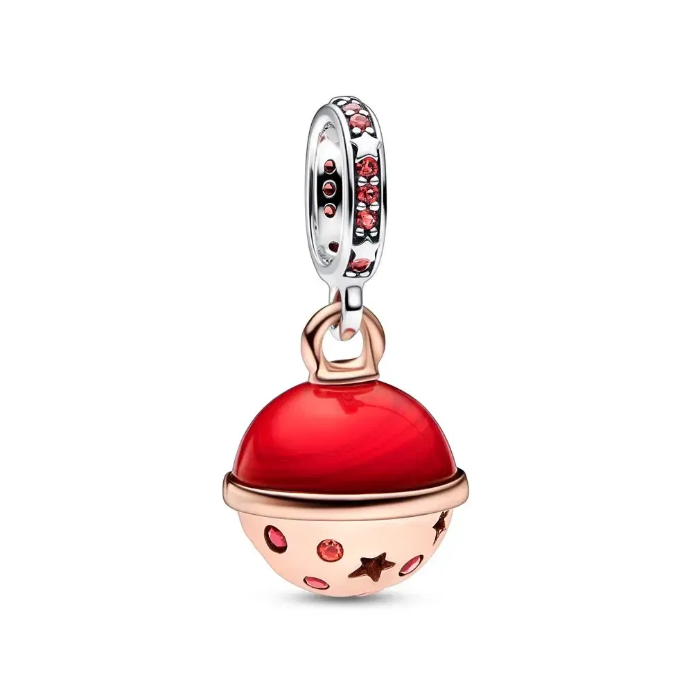 Gem Color: Pink - Pure Silver 925 Christmas Charm Fit DIY Pandora Bracelet Christmas Gift