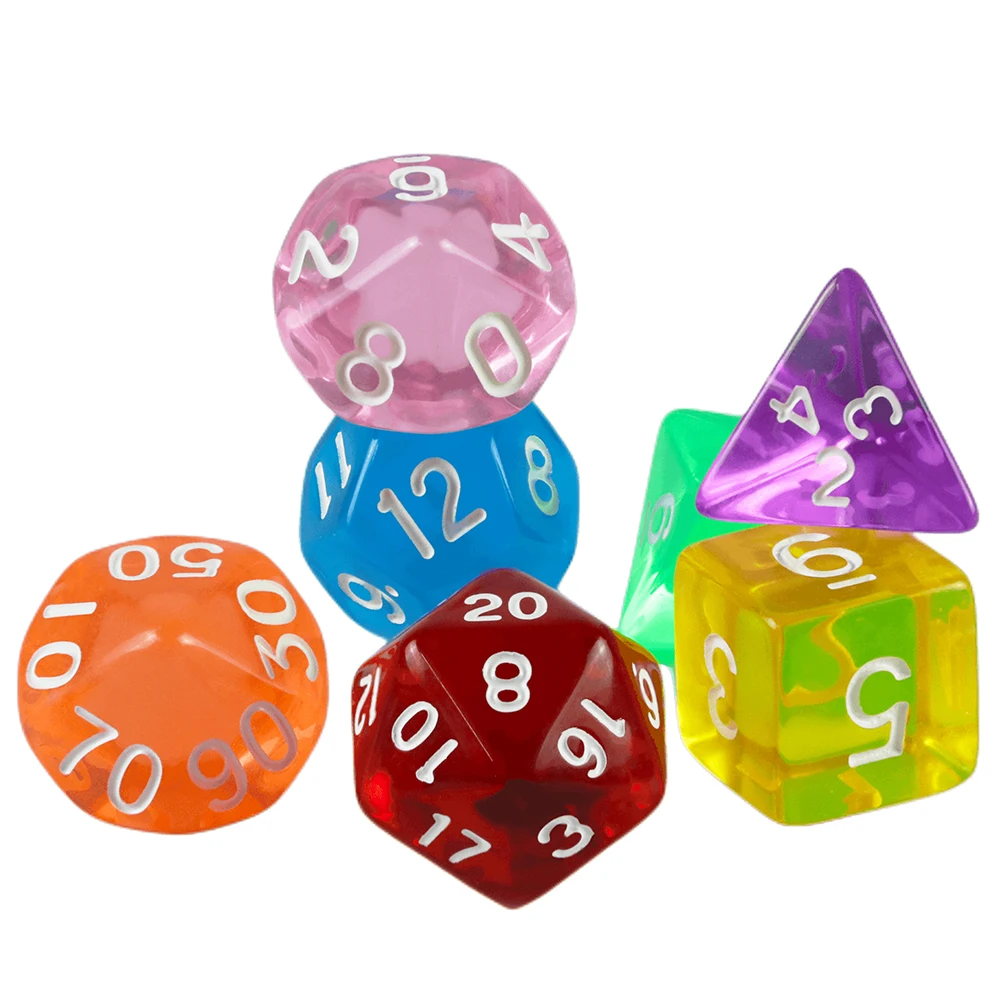 Color: green - High Quality 7 Pcs/set Transparent Crystal Digital Polyhedral Dice Sets D4-D20 , for DNDGame Dados Rpg Board Game