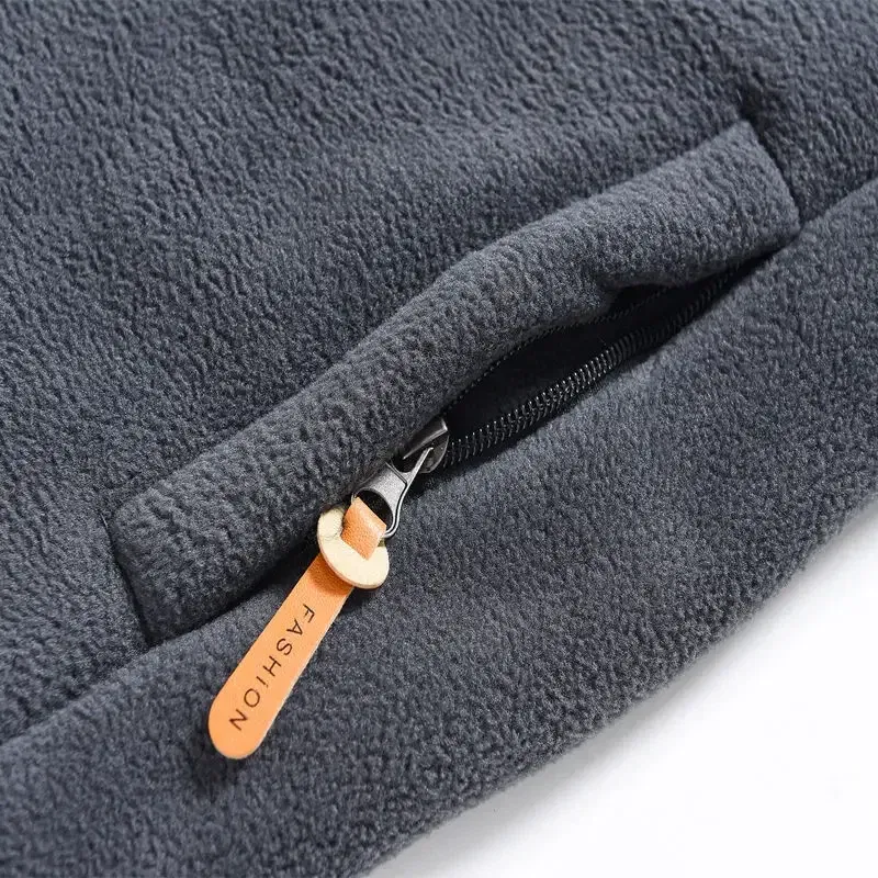 Color: Brown, Size: 5XL - Men's Fleece Zip Up Outerwear Zipper Fleece-lined Stand Collar Thickened Outdoor Jacket Windproof Polar Fleece Coldproof Jackets