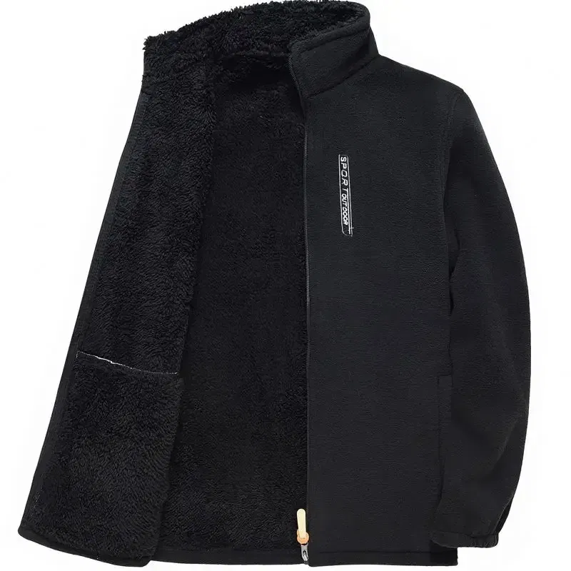 Color: Brown, Size: 5XL - Men's Fleece Zip Up Outerwear Zipper Fleece-lined Stand Collar Thickened Outdoor Jacket Windproof Polar Fleece Coldproof Jackets