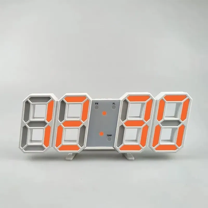 Color: Sky blue - 3D Mini Clock LED Digital Wall Clock Desk Clock Electronic Alarm Clock Living Room Wall Clock DIY Kitchen Timer