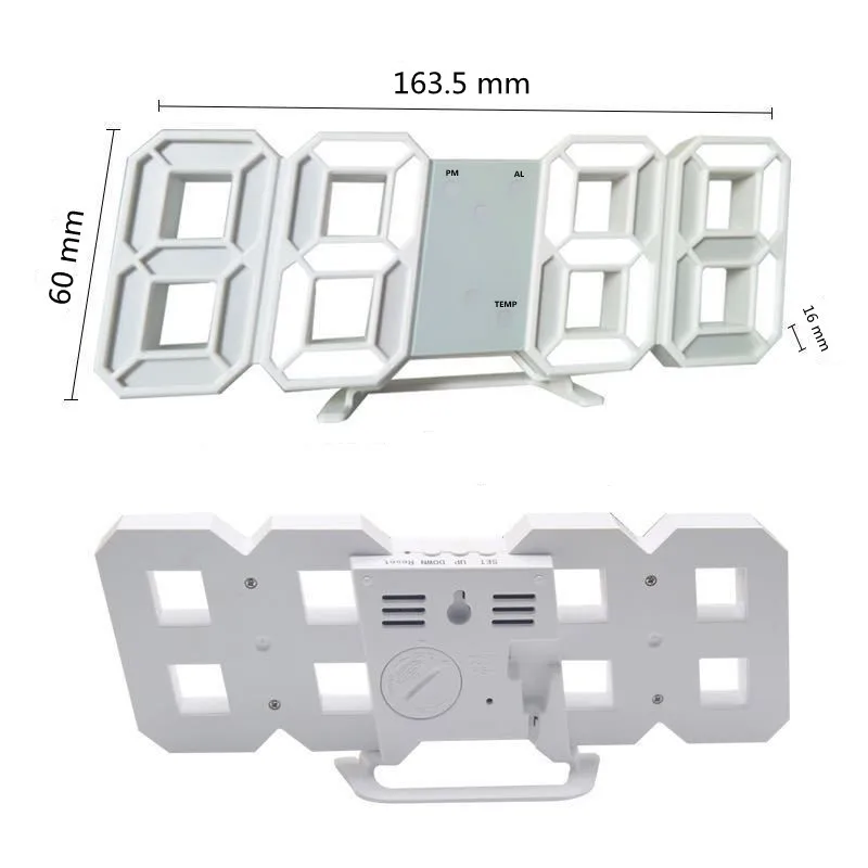 Color: Sky blue - 3D Mini Clock LED Digital Wall Clock Desk Clock Electronic Alarm Clock Living Room Wall Clock DIY Kitchen Timer