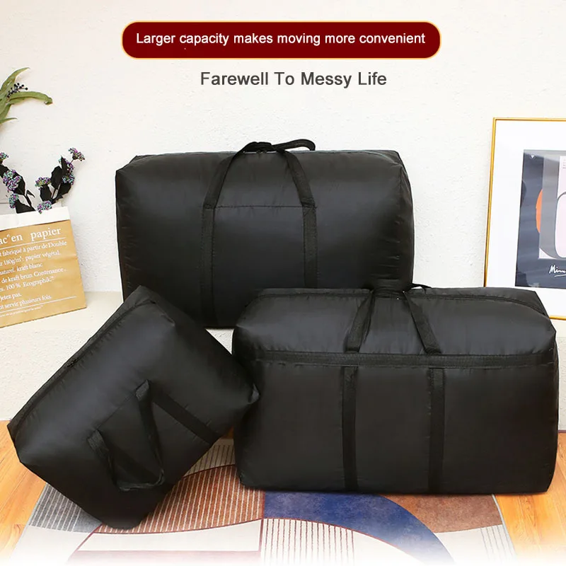 Color: Orange - super large capacity travel duffel bag foldable luggage travel bag Waterproof Polyester Organizer Cloth Quilt Storage Bag