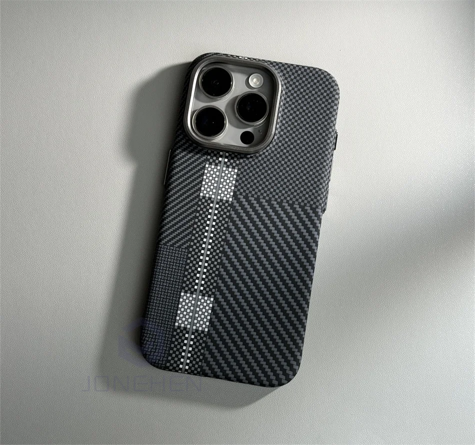 Color: Dark Grey, Material: Microfiber - Luxury Alloy Lens Personalized Pixel 3D Relief Carbon Fibre Pattern Case For iPhone 13 14 15 16 Pro Max Slim Cover For Magsafe
