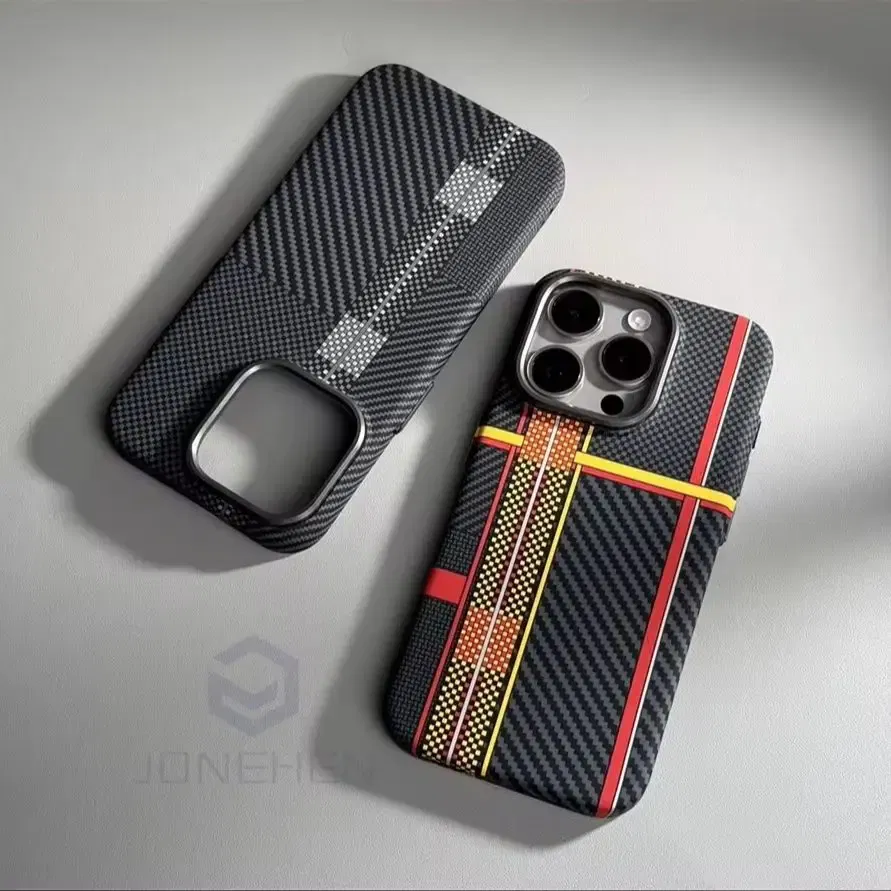 Color: Dark Grey, Material: Microfiber - Luxury Alloy Lens Personalized Pixel 3D Relief Carbon Fibre Pattern Case For iPhone 13 14 15 16 Pro Max Slim Cover For Magsafe