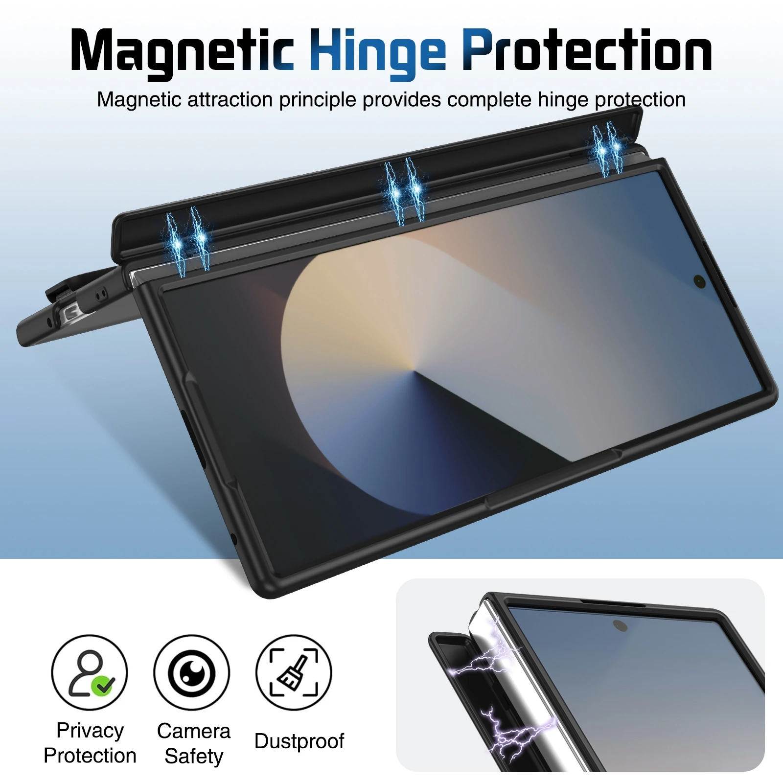 Color: SKY BLUE, Material: ABS - For Samsung Galaxy Z Fold 7 6 5 4 3 Wristband Hinge Lens Holder Phone Case Outer Screen Glass Film Protection Shockproof Cover