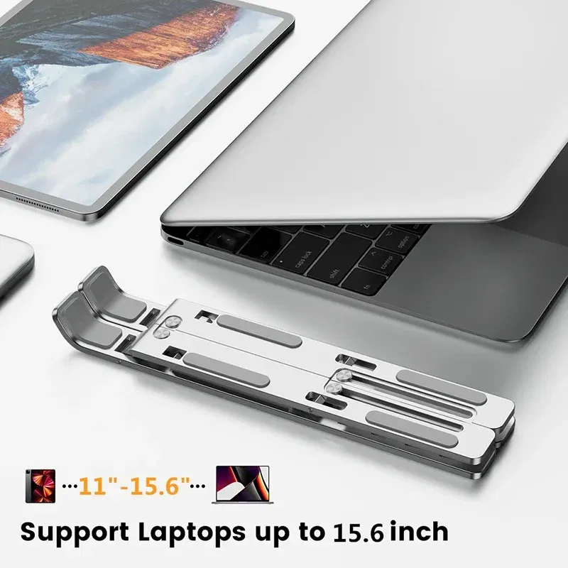 Color: Silver - Aluminum Alloy Laptop Holder Stand Adjustable Foldable Portable for Notebook Computer Bracket Lifting Non-slip Holder
