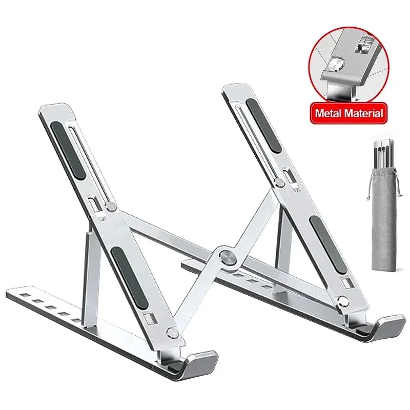 Color: Silver - Aluminum Alloy Laptop Holder Stand Adjustable Foldable Portable for Notebook Computer Bracket Lifting Non-slip Holder