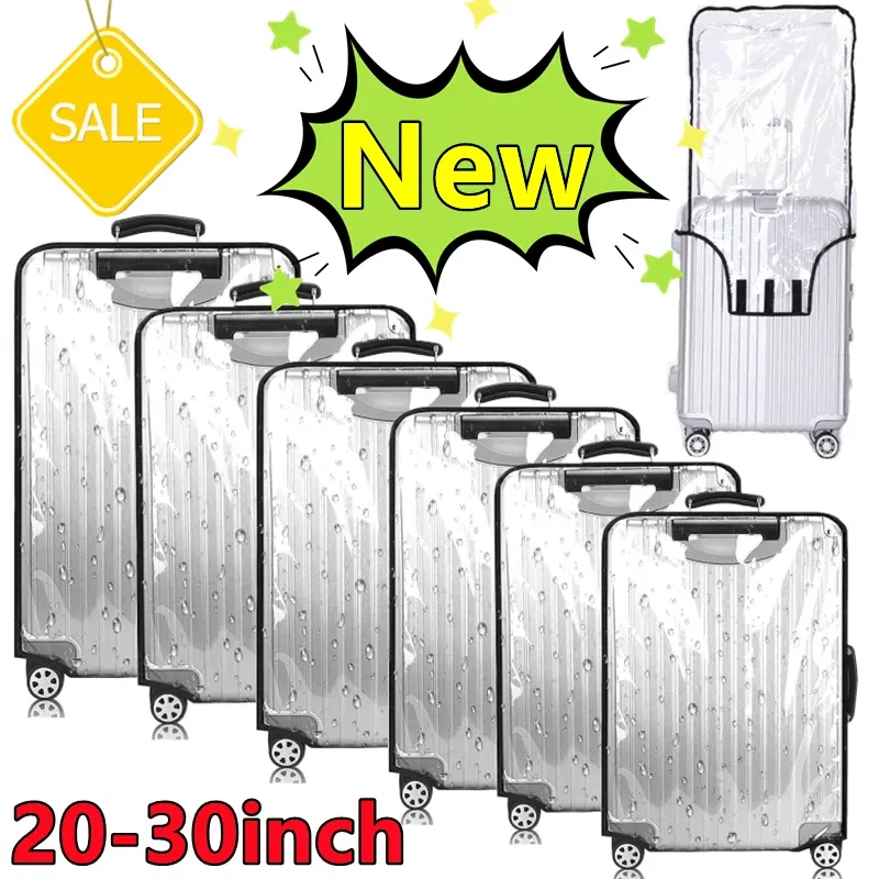 Color: Beige - New 20-30inch Luggage Cover Transparent Protector Waterproof Thickened Suitcase Cover PVC Rolling Cover for Traveling Suitcase