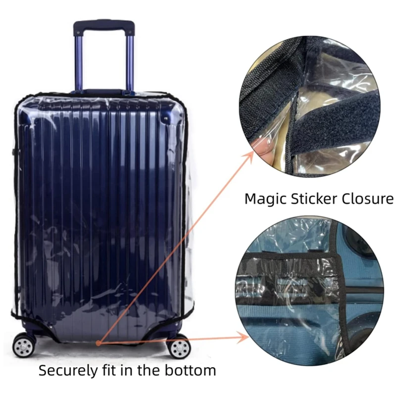 Color: Beige - New 20-30inch Luggage Cover Transparent Protector Waterproof Thickened Suitcase Cover PVC Rolling Cover for Traveling Suitcase