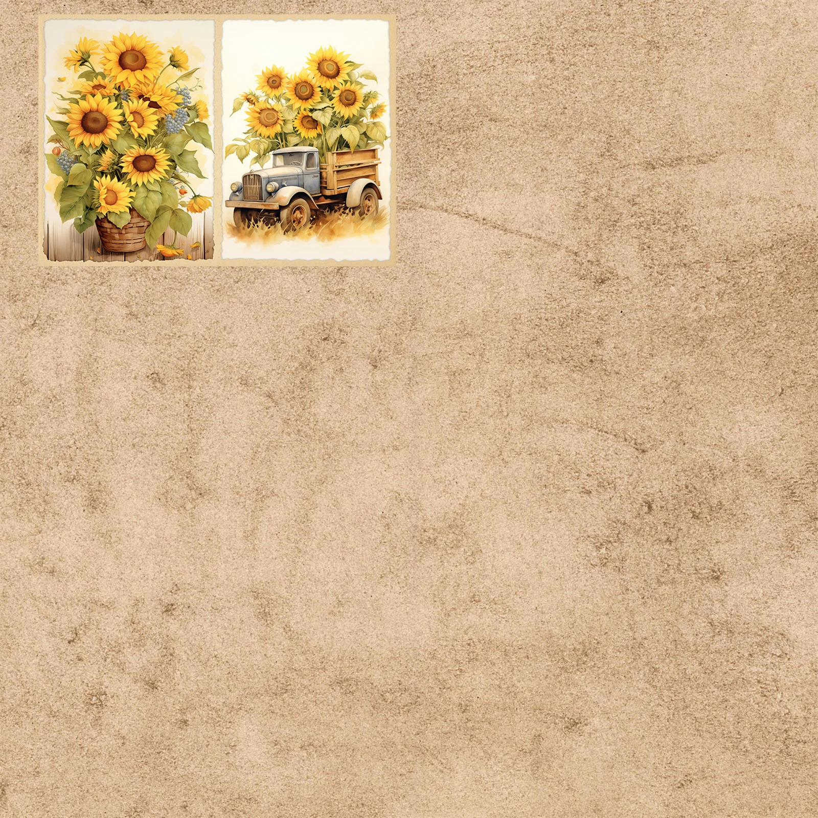 10 Sheets A5 Size Autumn Sunflower Sunset Background Vintage Grunge Journal Planning Scrapbooking