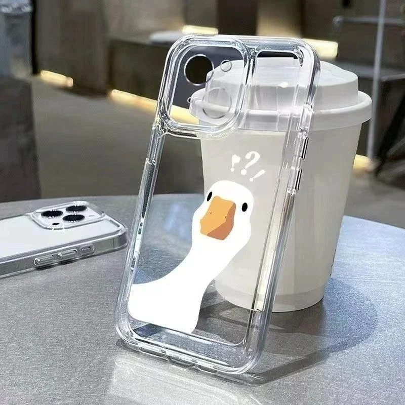 Color: Brown, Compatibility by Model: iPhone 14 - Cute Duck Phone Case For iPhone 16 15 14 13 12 11 Pro Max XS X XR 7 8 Plus Mini SE 2020 2022 Mobile Funda Transparent