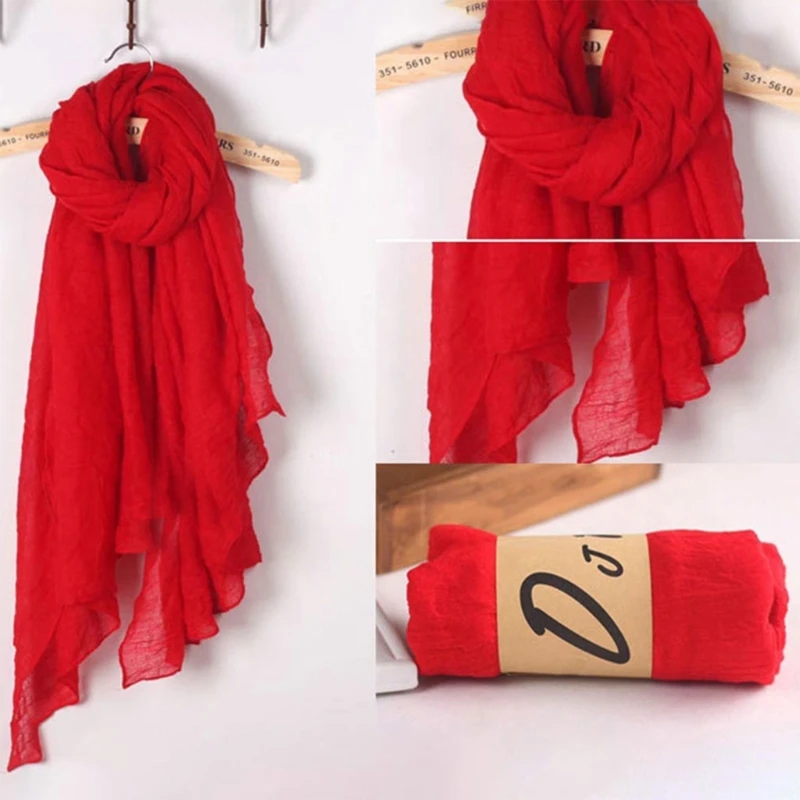 Color: Burgundy - 652F Women Solid Color Scarfs Large Long Lightweight Headscarf Linen Sheer Shawl Wrap