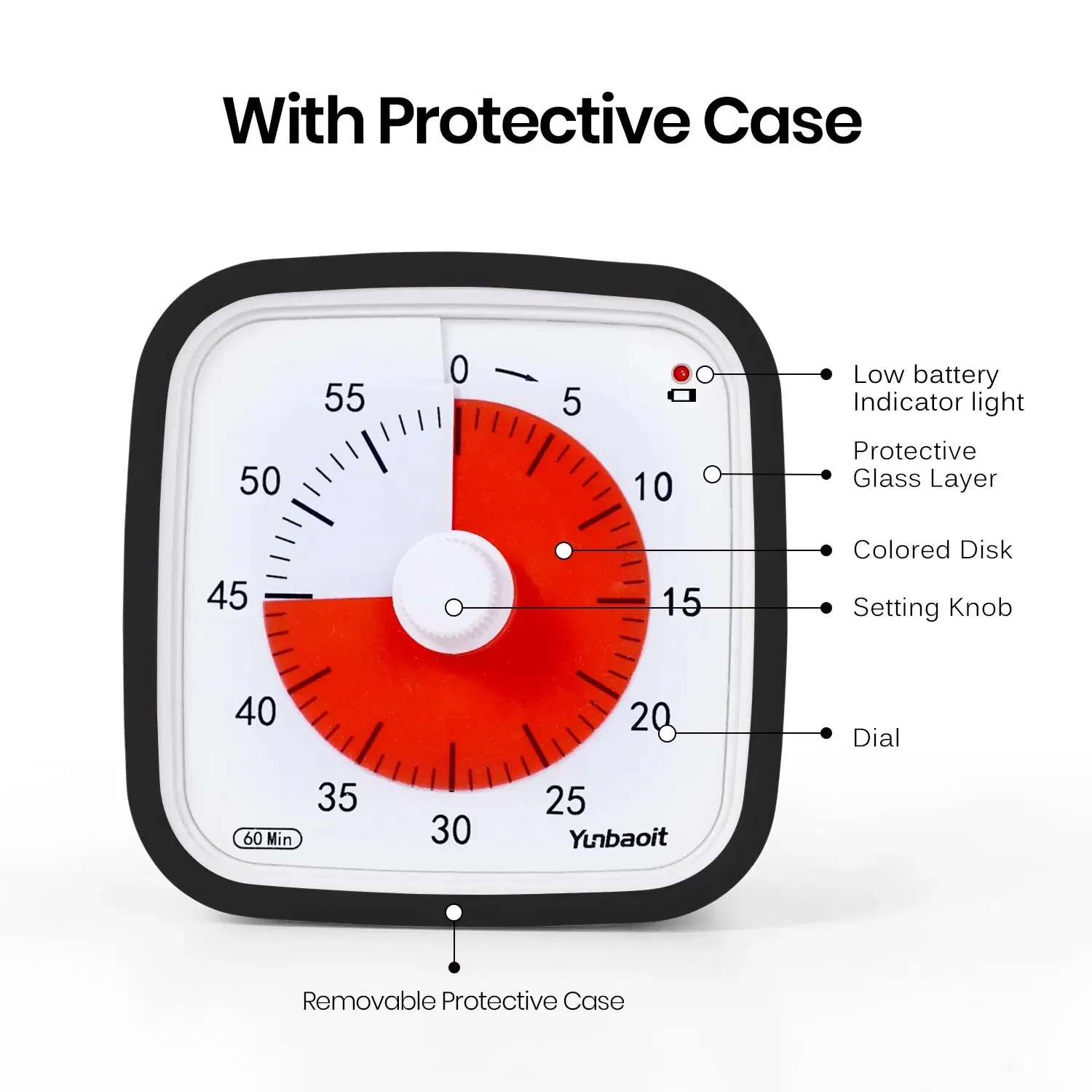 Color: black - Yunbaoit VT01 Upgraded 60 Minute Visual Timer with Protective Case Silent Countdown Timer for Kids