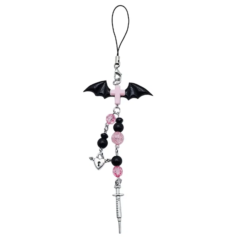 Color: Dark Yellow - Goth Y2K Phone Charm Pendant Kawaii-Key Chain For Bag Cute Accessory Women Guitar Strap Lanyard Beaded Keychain Pendant