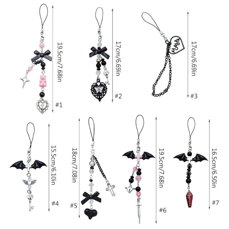 Color: Dark Yellow - Goth Y2K Phone Charm Pendant Kawaii-Key Chain For Bag Cute Accessory Women Guitar Strap Lanyard Beaded Keychain Pendant