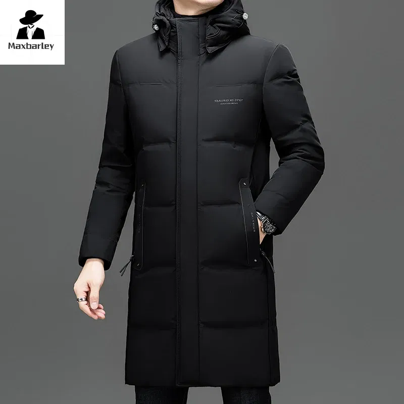 Color: black, Size: 4XL - 2024 New Men's Winter Down Jacket Long Knee-length Thickened Warm Duck Down Parka High-end Hooded Detachable Extremely Cold Coat