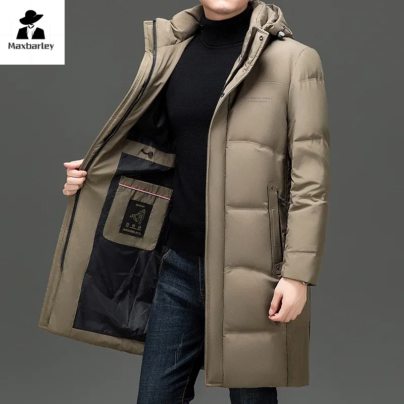 Color: black, Size: 4XL - 2024 New Men's Winter Down Jacket Long Knee-length Thickened Warm Duck Down Parka High-end Hooded Detachable Extremely Cold Coat