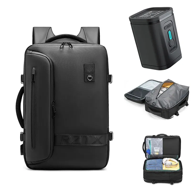 Color: Blue - Travel Men Expanded Laptop Backpack vacuum compression hiking Backpack USB charging Business Large Capacity Backpack For Pumps