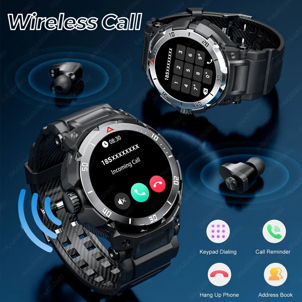Color: WHITE - 2024 New 3 in 1 Smart Watch for Men With TWS Headset Rugged Bluetooth Call IP67 Waterproof Sport Fitness Tracker for Android iOS
