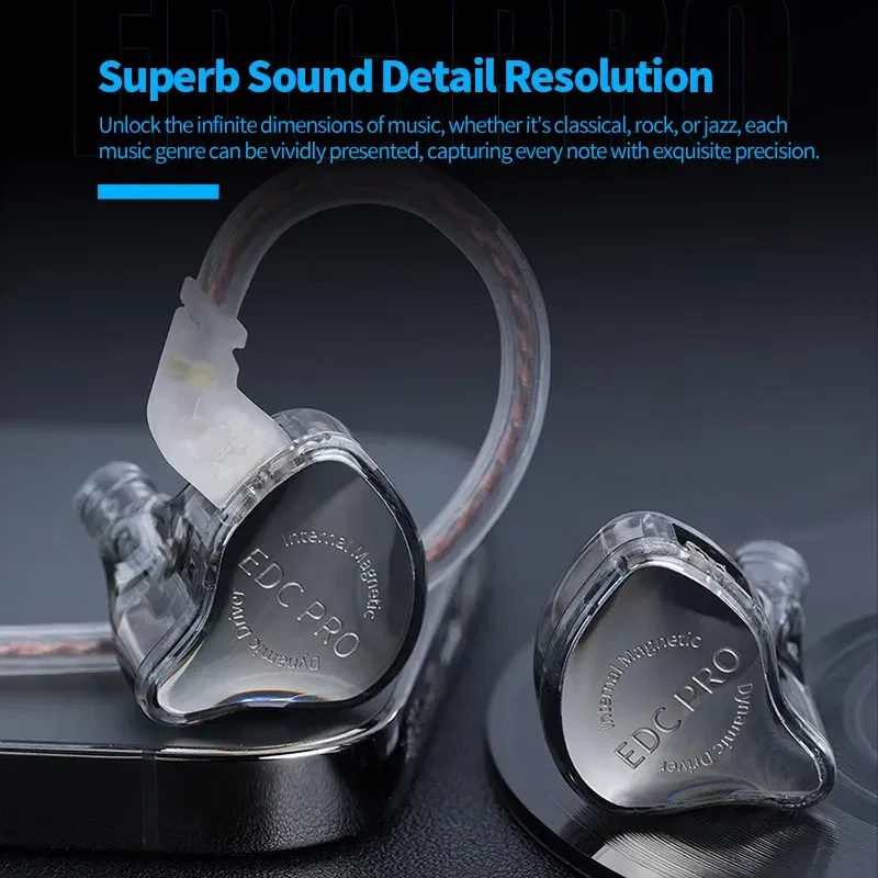 Color: black - KZ EDC PRO upgraded high-quality dynamic HIFI in ear interchangeable cable wired motion noise cancelling headphones