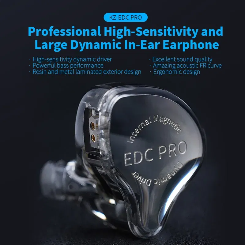 Color: black - KZ EDC PRO upgraded high-quality dynamic HIFI in ear interchangeable cable wired motion noise cancelling headphones