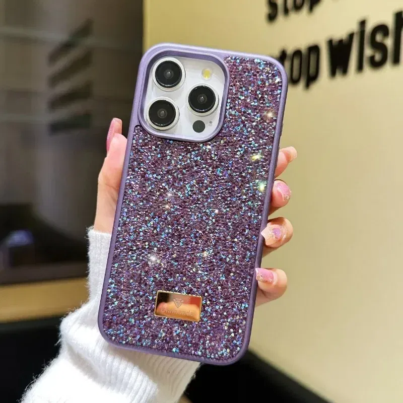 Material: Cotton Fabric, Color: Blue - Luxury INS Dazzling Full Covered Zircon Macaroon Color Phone Case for iPhone 16 15 14 11 12 13 Pro Max Plus Back Cover