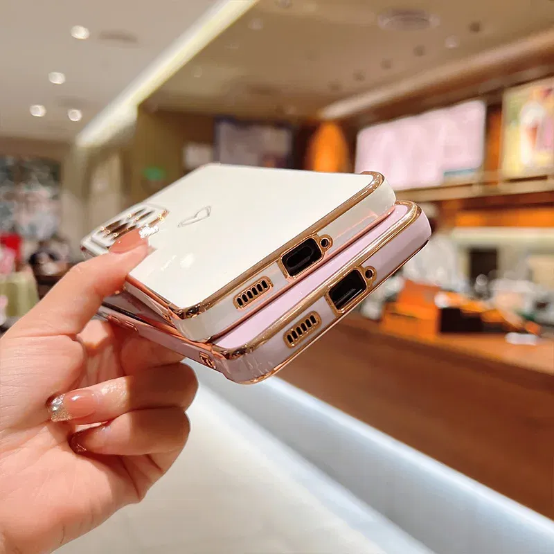 Color: Ivory, Compatible-Phone Models: For iPhone 14 Pro Max, Ships From: CHINA - Electroplating Love Heart Phone Case For Samsung Galaxy S25 S24 Ultra S23 S22 A13 A14 A52 A53 Protect Lens Shockproof Back Cover