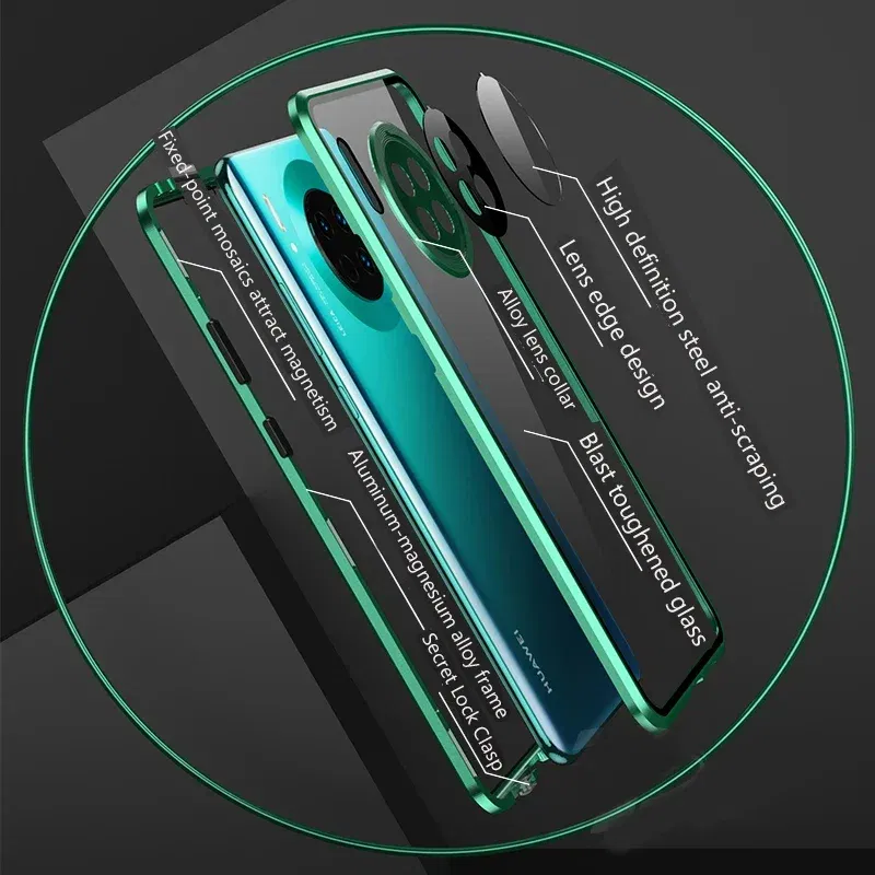 Color: Silver, Material: Neoprene - Double Sided Glass Magnetic Metal Snap Lock Phone Case For Honor Magic 4 5 Ultimate 6 Lite 7 Pro Lens Protection Cover Cases