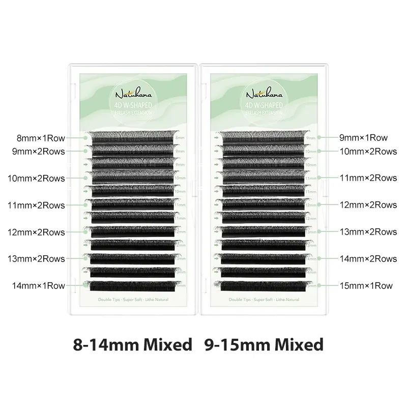 Color: Brushed Brass, Curl: LU, Thickness: 0.07mm, Length: MIX - NATUHANA W-Shaped 4D 5D Volume Eyelash Extensions Premade Volume Fans W Shape Lashes Natural Soft False Eyelashes for Makeup