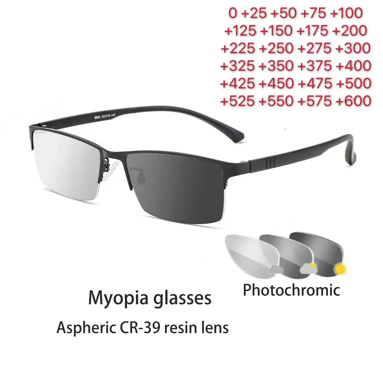 Frame Color: GRAY, Ships From: CHINA, Eye Prescription: +275 - Photochromic Sunglasses Chameleon Lens Myopia Blue Light Blocking Men's Computer Glasses Game for Sight +0.50 +0.75 +175 +2.5 +6