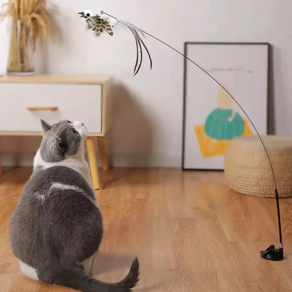 Color: PURPLE, Ships From: CHINA - Simulation Bird Interactive Funny Cat Stick Toy Furry Feather Bird With Bell Sucker Cat Stick Toy Kitten Playing Pet Accessories