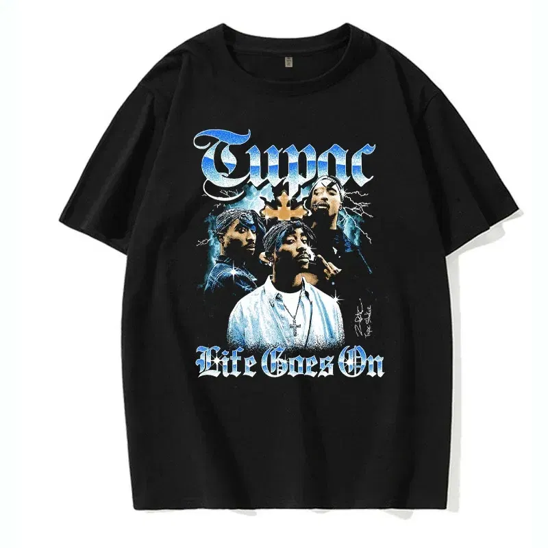 Color: black, Size: M - Men's Short Sleeved Fashion Rap Singer Tupac 2Pac Printed Top Harajuku Printed T-shirt Casual Basic O-neck T-shirt