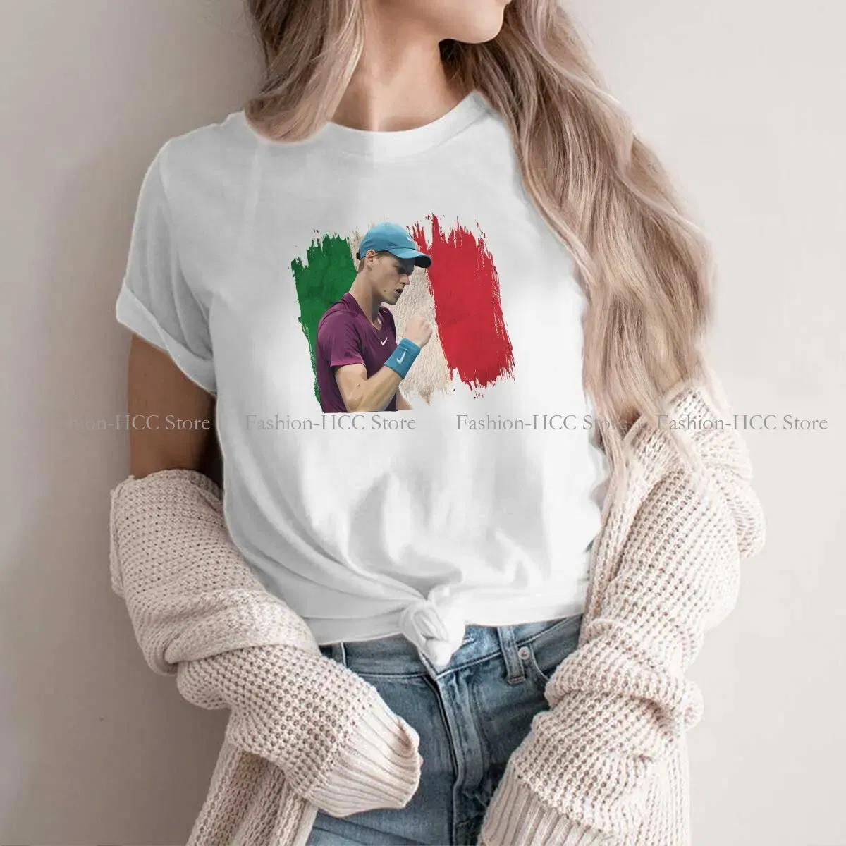 Color: WHITE, Size: XXL - Tennis Polyester TShirt for Women Jannik Sinner Basic Casual Tee T Shirt High Quality New Design