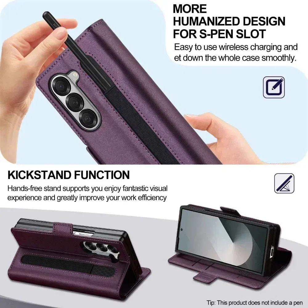 Color: Brown, Compatibility by Model: Galaxy Z Fold3 5G - Premium Leather Phone Case for Samsung Galaxy Z Fold 7 6 5 4 3 Fold6 Fold5 Fold4 5G with Pen Holder Wallet Flip Phone Cover