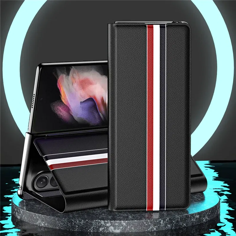 Color: Red, Material: ABS - Leather Wallet Function Case for Samsung Galaxy Z Fold 6 5 3 2 fold6 fold5 Fold4 Fold 4 5G Fold3 Fold2 Full Protection Bag Cover