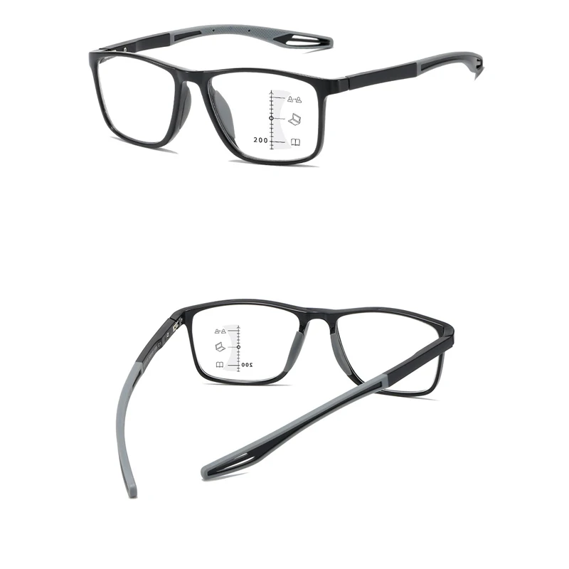 Frame Color: Red, Eye Prescription: +250 - Soft Multifocal Progressive Reading Glasses Anti Blue Light Multifocal Elderly Eyewears Men Women's Large Frame Eyeglasses