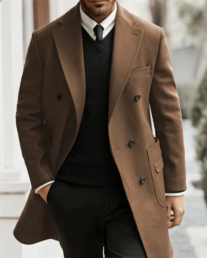 Color: black, Size: 5XL - Classic Man Trench Coat Customized Notched Lapel Full Man Terno Double Breasted Elegant Gentleman Long Coat Men's Winter Jacket