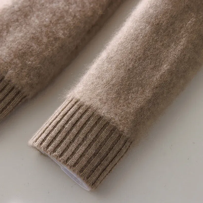 Color: Champagne, Size: S - 100% Pure Wool Pullover Sweater Men's Round Neck Knitted Sweater Autumn Winter Thick Warm Ethnic Style Men's Clothing