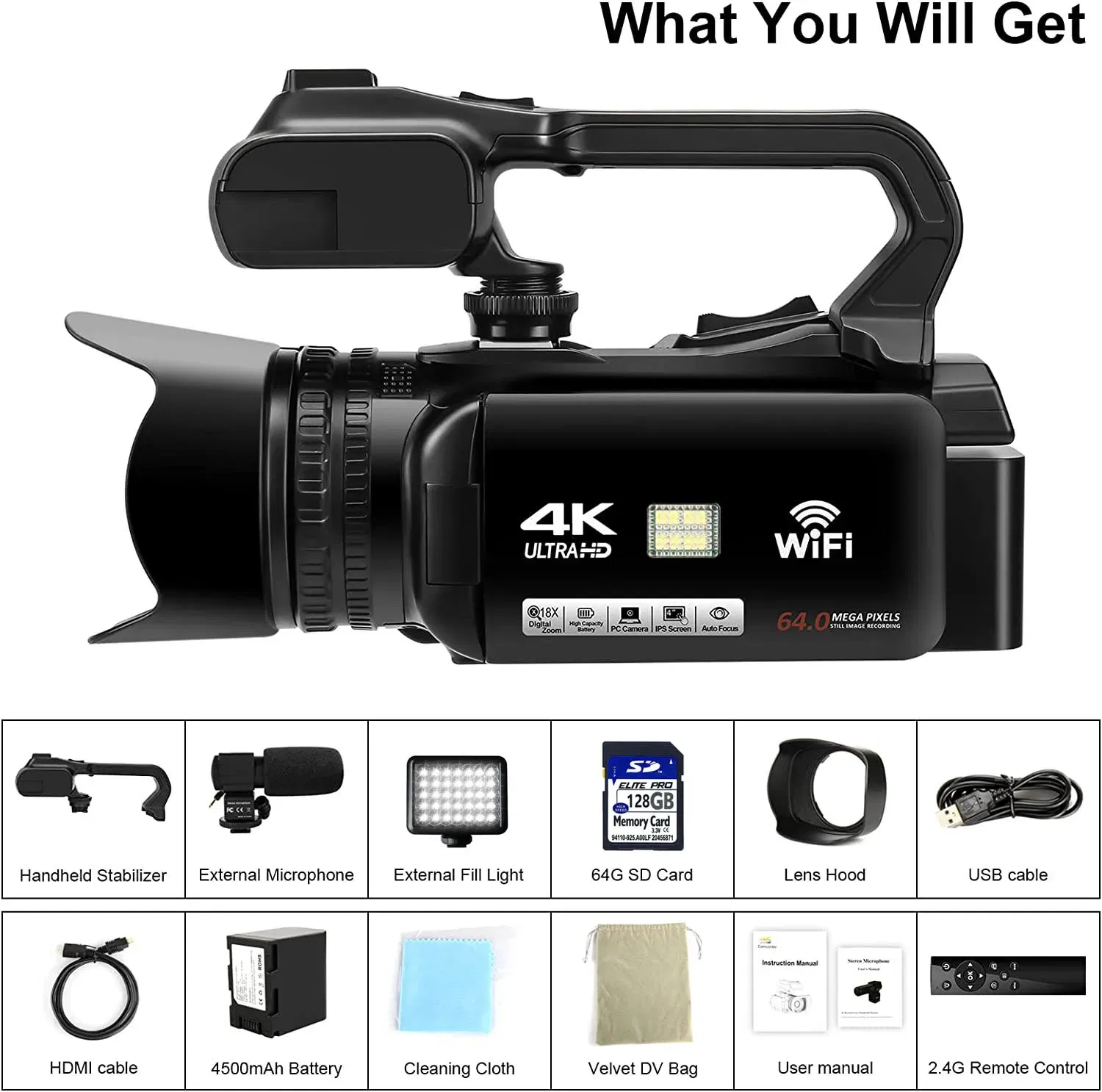 Bundle: Bundle1, Color: black, Ships From: CHINA - New 4.0"Touch Screen Digital Video Camera YouTube Camcorder 4K Ultra HD camera 64MP Streaming Camera