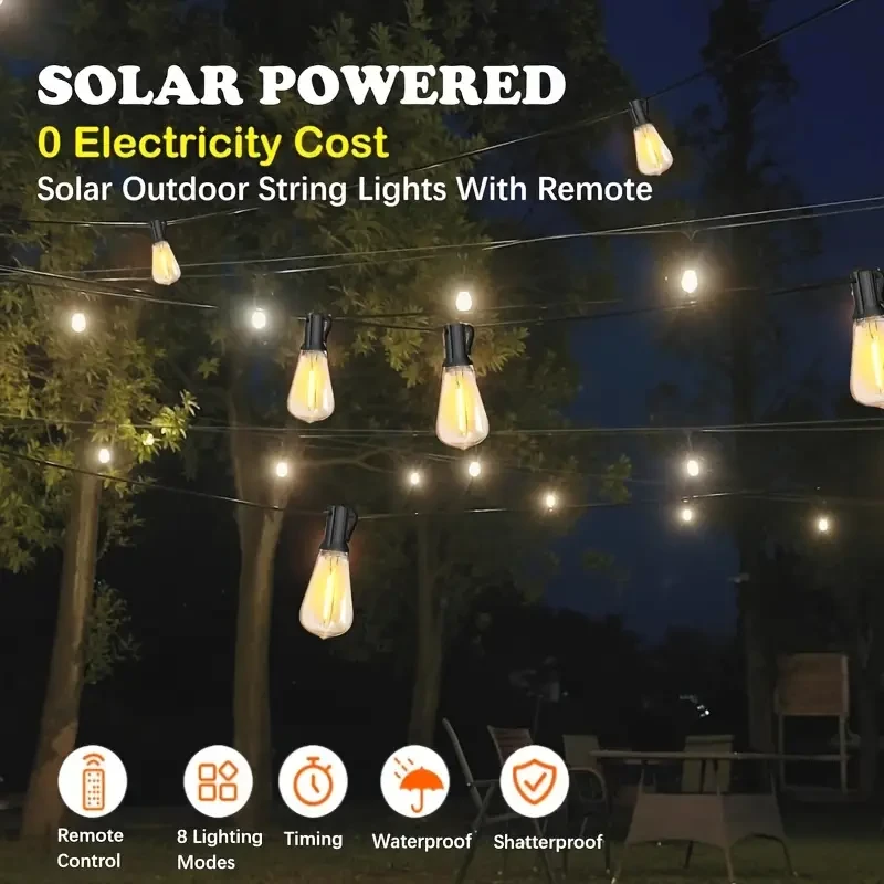 Solar LED Edison Bulb String Lights