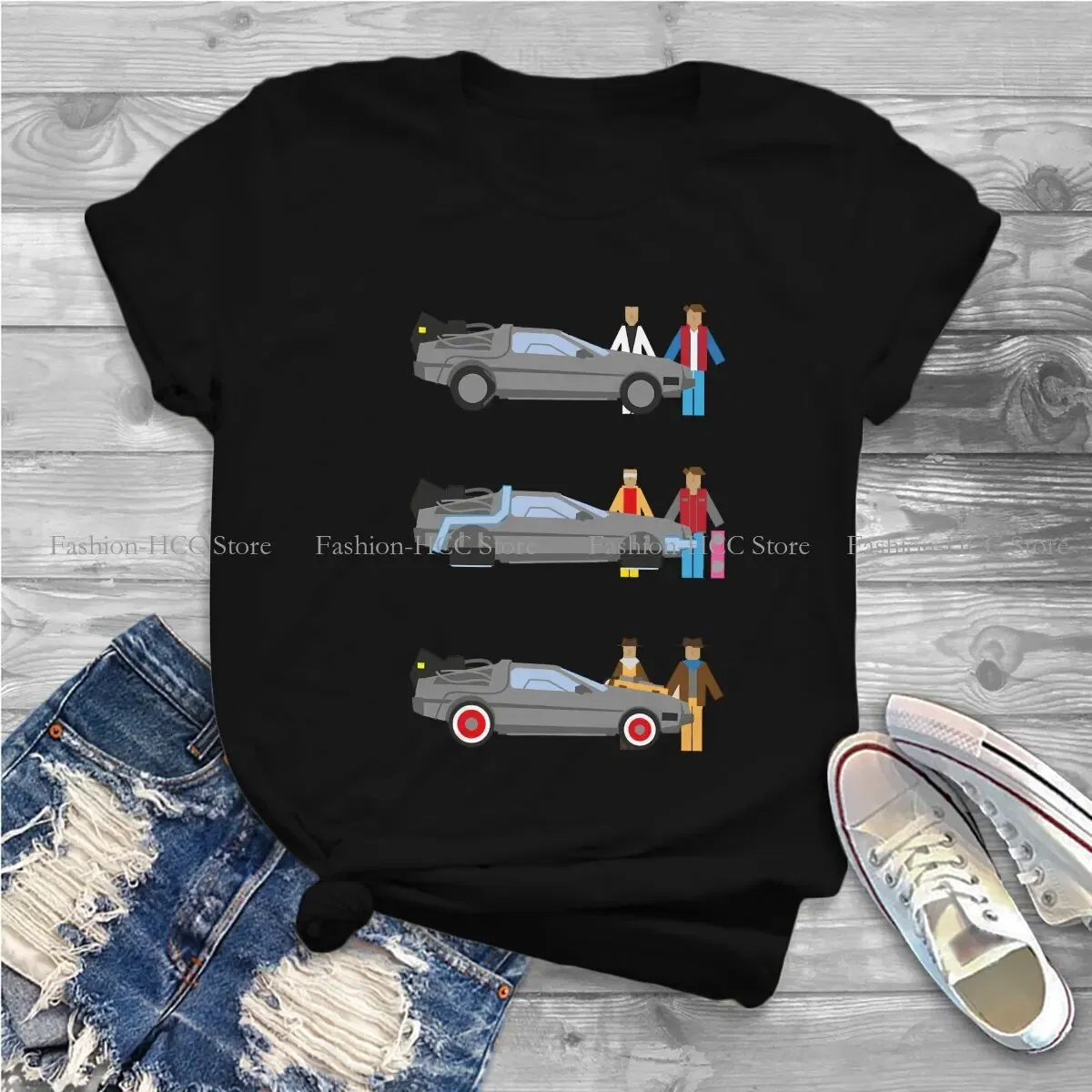 Color: WHITE, Size: XXXL - Delorian Hip Hop Polyester TShirt Back To The Future Style Tops Leisure T Shirt Female Tee