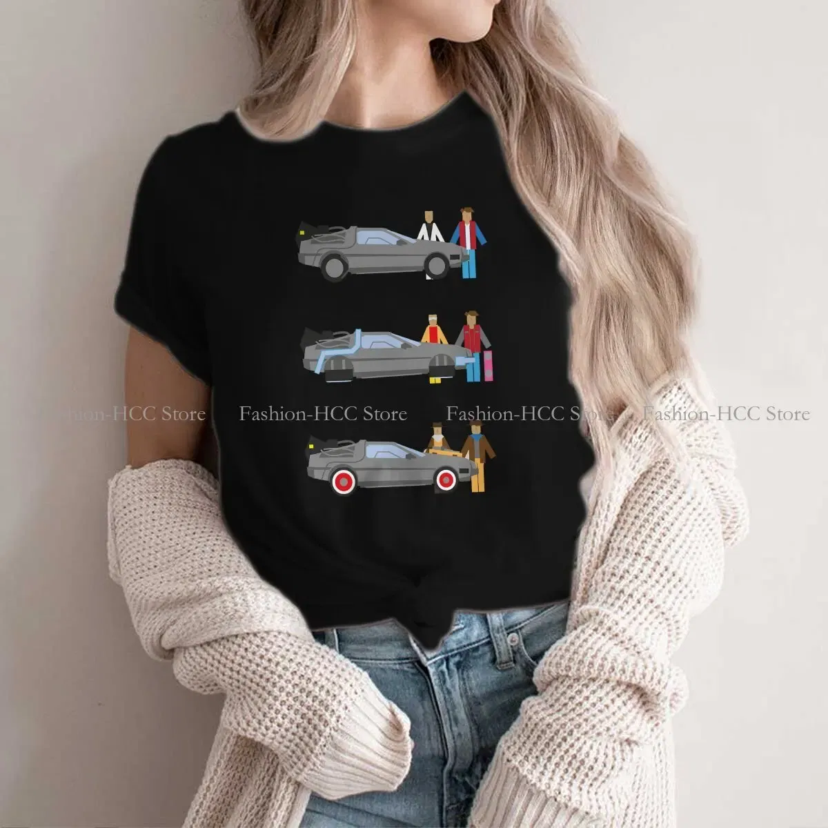 Color: WHITE, Size: XXXL - Delorian Hip Hop Polyester TShirt Back To The Future Style Tops Leisure T Shirt Female Tee