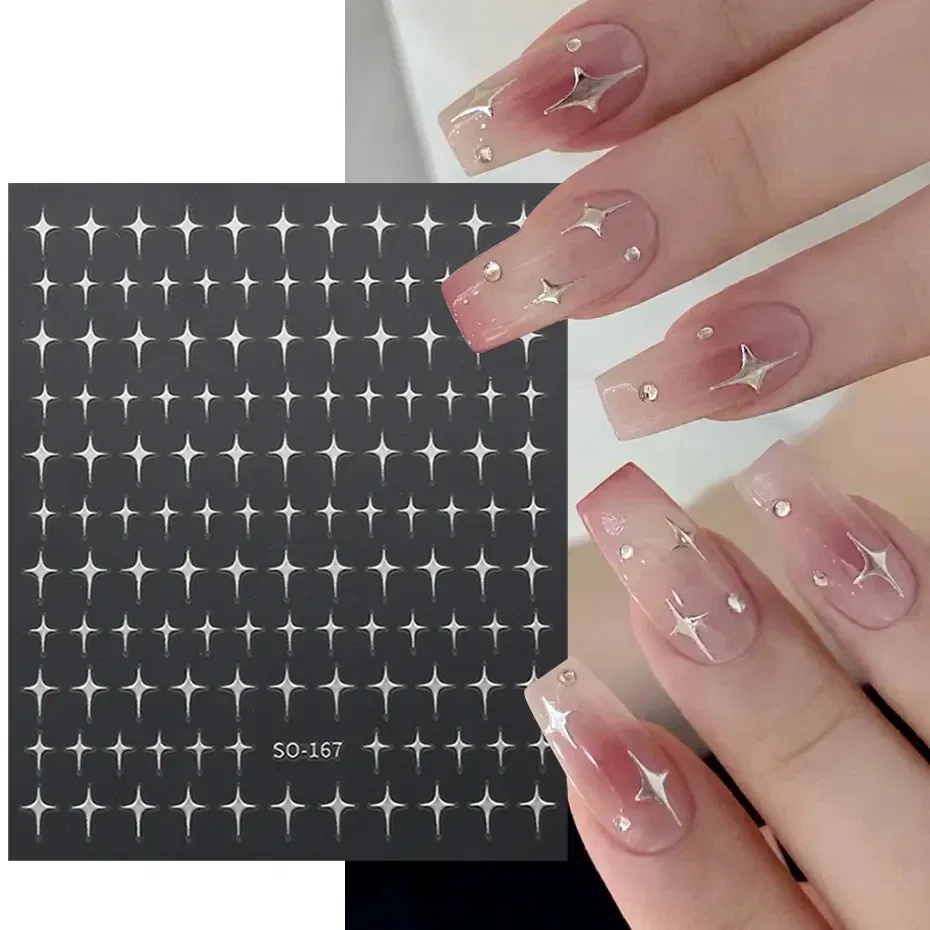 Color: SKY BLUE - Sliver Stars Nails Stickers 3D Bronzing Laser White Cross Starlight Glossychic Y2k Stylish Adhesive Manicure Decorations SO-167